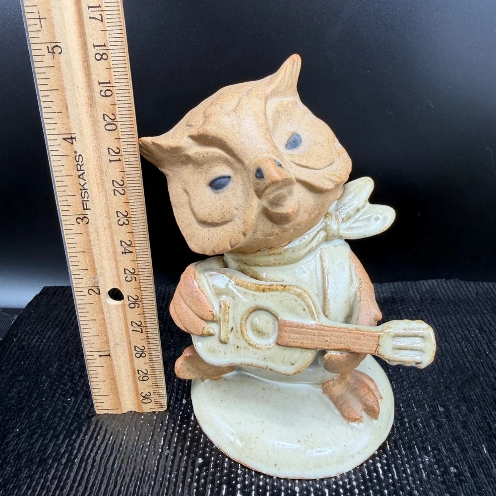 Vintage‎ UC Japan Ceramic Owl Figurine Playing Guitar Whimsical Pottery Decor